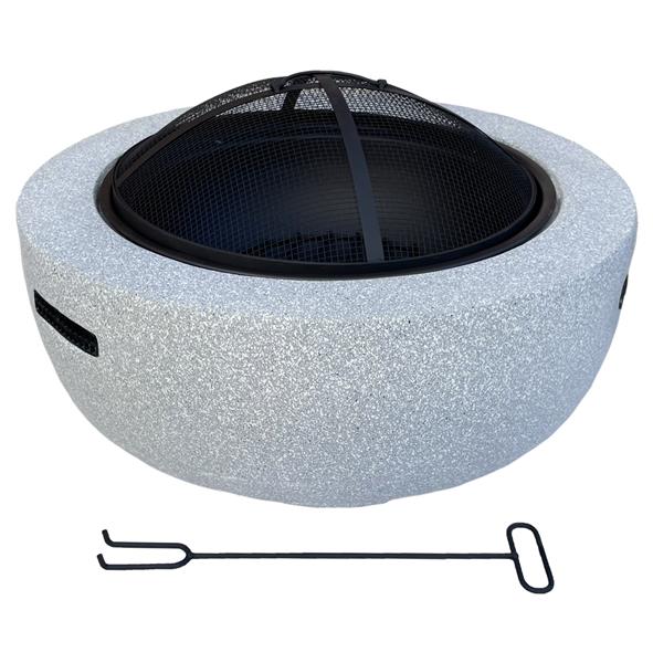 Feuerschale mit Funkenschutz für den Garten, rund, Ø 60 cm, Granitoptik, inkl. Schürhaken (hellgrau)