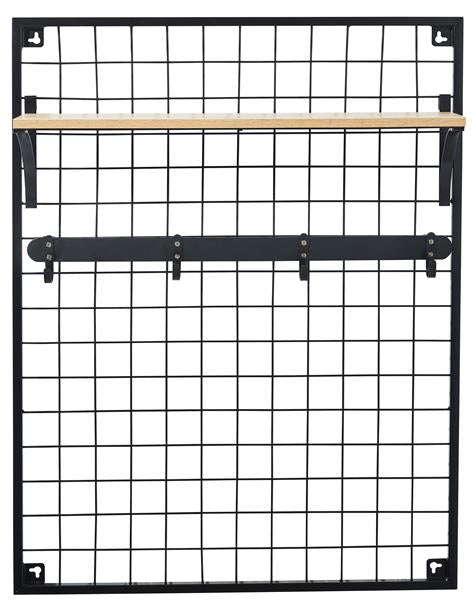 Wandgarderobe aus Metall mit Garderobenleiste und Ablage | Wandgitter mit Regal, schwarz-matt, ca. 79x59x13 cm