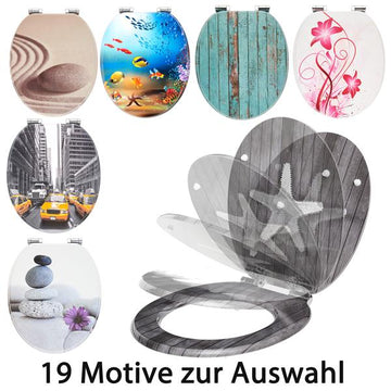 WC Sitz mit Absenkautomatik | Holzkern | einfache Montage | glatte Oberfläche | tolle Motive zur Auswahl | Holz WC-Deckel universell passend