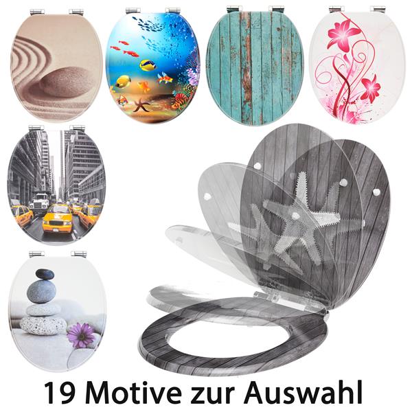 WC Sitz mit Absenkautomatik | Holzkern | einfache Montage | glatte Oberfläche | tolle Motive zur Auswahl | Holz WC-Deckel universell passend