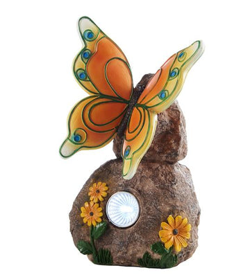 LED-Solar Dekofigur Schmetterling aus Kunststein | Solarfigur mit kalt-weißer Beleuchtung, witterungsbeständig