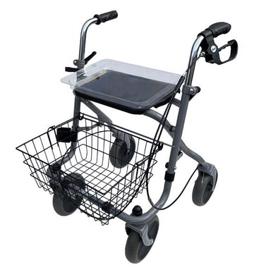 Drive Medical Migo 2G Rollator silber 190/50 mit Einhandbremse links | inkl. Korb, Tablett und Stockhalter