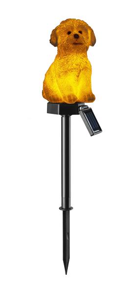 Solar Tierfigur aus Polyresin mit LED Beleuchtung und Erdspieß (Hund)