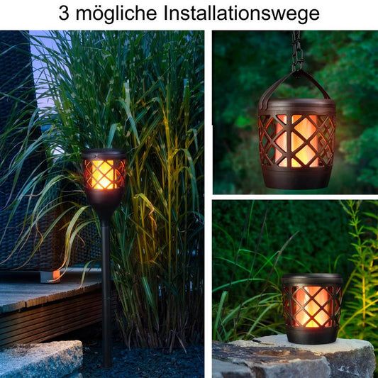 2er Pack Solar Gartenfackel mit Flammeneffekt, auch stehend und hängend nutzbar
