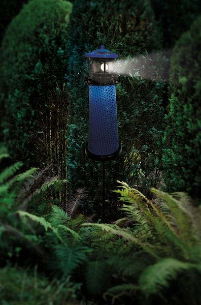 Solar Leuchtturm mit 360° rotierendem kalt-weißen LED Licht, inkl. Erdspieß, Höhe: ca. 107 cm