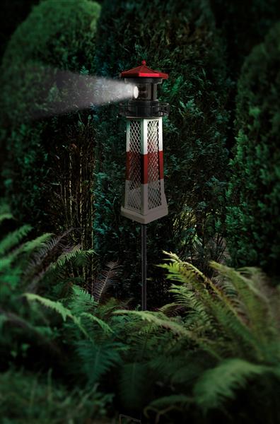 Solar Leuchtturm mit 360° rotierendem kalt-weißen LED Licht, inkl. Erdspieß, Höhe: ca. 107 cm