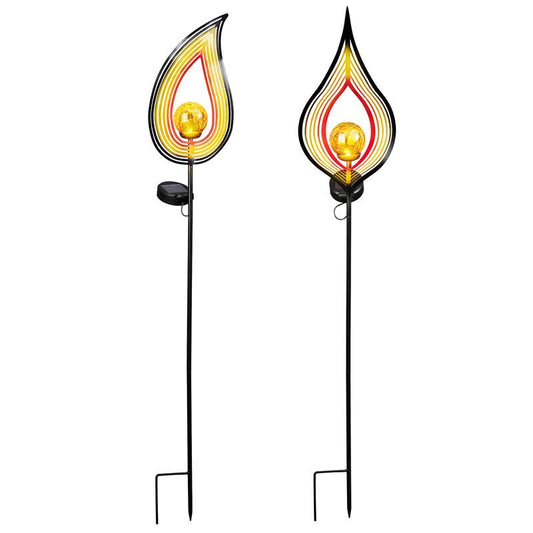 2er Set Solar Gartenstecker im Flammenlook mit LED Beleuchtung inkl. dekorativer Bruchglaskugel