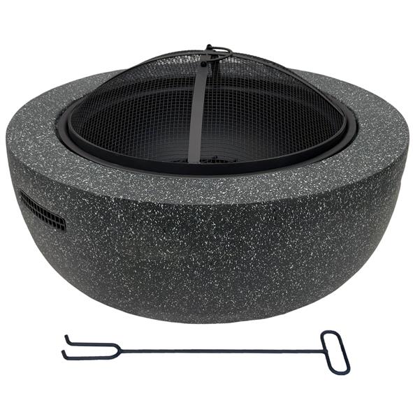 Feuerschale mit Funkenschutz für den Garten, rund, Ø 60 cm, Granitoptik, inkl. Schürhaken (anthrazit)