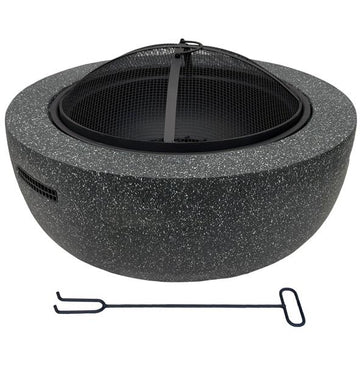 Feuerschale mit Funkenschutz für den Garten, rund, Ø 60 cm, Granitoptik, inkl. Schürhaken (anthrazit)