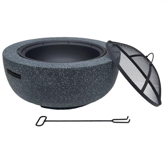 Feuerschale mit Funkenschutz für den Garten, rund, Ø 60 cm, Granitoptik, inkl. Schürhaken (anthrazit)