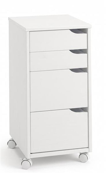 Massivholz Rollcontainer Kiefer | weiß | Bürocontainer mit 4 Schubladen & Rollen | ca. 66 x 32 x 38 cm (weiß)