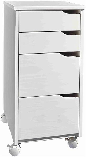 Rollcontainer aus Kiefer-Massivholz mit 4 Schubladen lackiert (weiß)