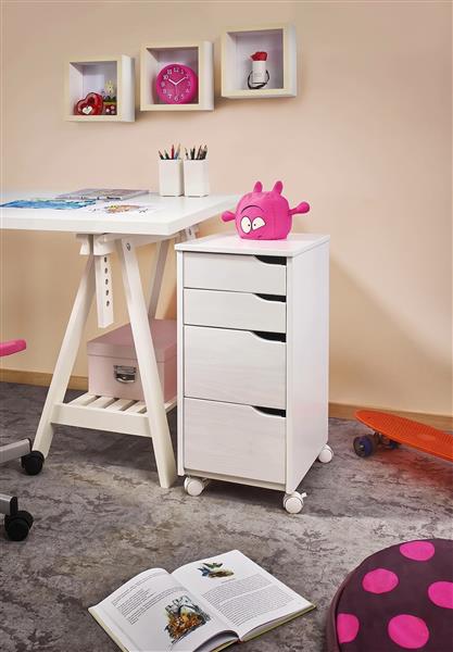Massivholz Rollcontainer Kiefer | weiß | Bürocontainer mit 4 Schubladen & Rollen | ca. 66 x 32 x 38 cm (weiß)