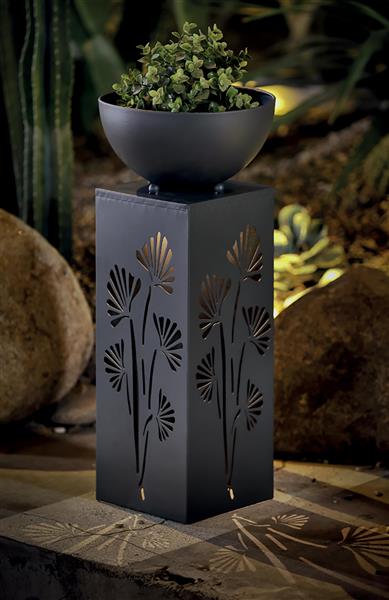 LED Dekosäule mit abnehmbarer Pflanzschale aus Metall, ca. 59 cm hoch (anthrazit - B-Ware)