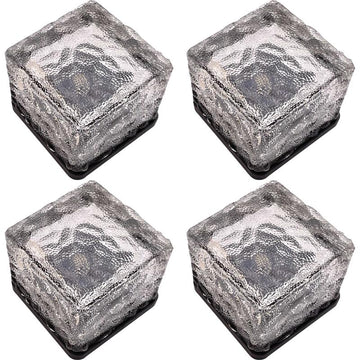 4er Set LED Solar Glas-Pflasterstein mit warm-weißer Beleuchtung, Einschaltautomatik (eckig, ca. 7 x 7 x 5,2cm)