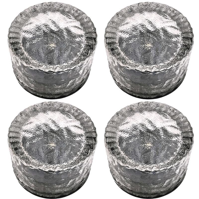 4er Set LED Solar Glas-Pflasterstein mit warm-weißer Beleuchtung, Einschaltautomatik (rund, ca. Ø 7,7 cm /  5,2 cm hoch)