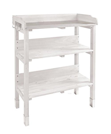 Pflanztisch aus Holz mit verzinkter Arbeitsplatte inkl. 2 Regalböden (weiß)