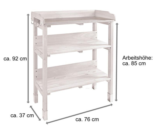 Pflanztisch aus Holz mit verzinkter Arbeitsplatte inkl. 2 Regalböden (weiß)