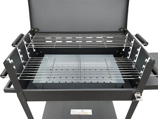Holzkohle Grillwagen mit 2 höhenverstellbaren Grillrosten, Holzkohlegrill mit Deckel, Thermometer & Seitenablage