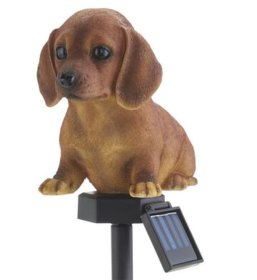 Solar Tierfigur aus Polyresin mit LED Beleuchtung und Erdspieß (Dackel)