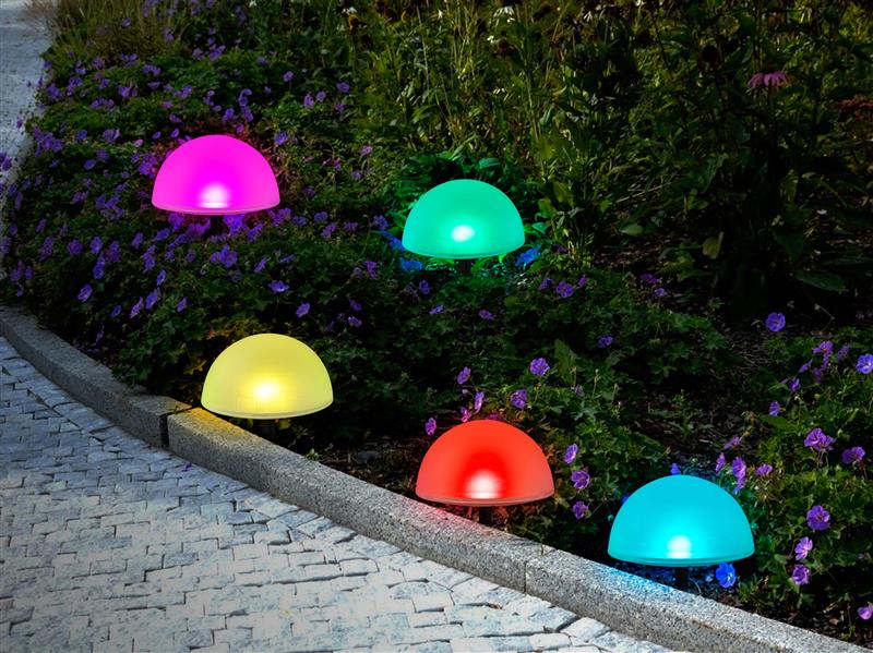 5-er Set Solar Gartenstecker Halbkugeln | mit Solar-Panel (bunt mit Farbwechsel)