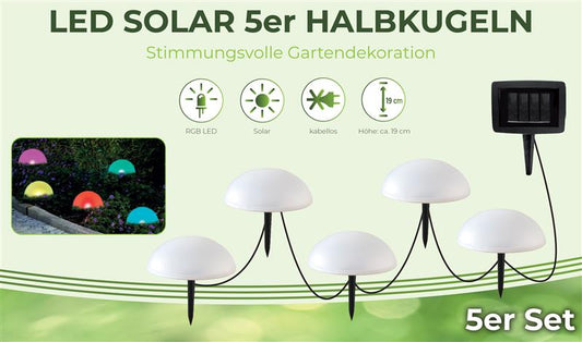 5-er Set Solar Gartenstecker Halbkugeln | mit Solar-Panel (bunt mit Farbwechsel)