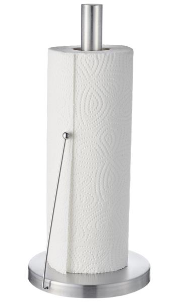 Klassischer Küchenrollenhalter aus Edelstahl in silber, Höhe: ca. 33 cm, mit seitlichem Abrollstop