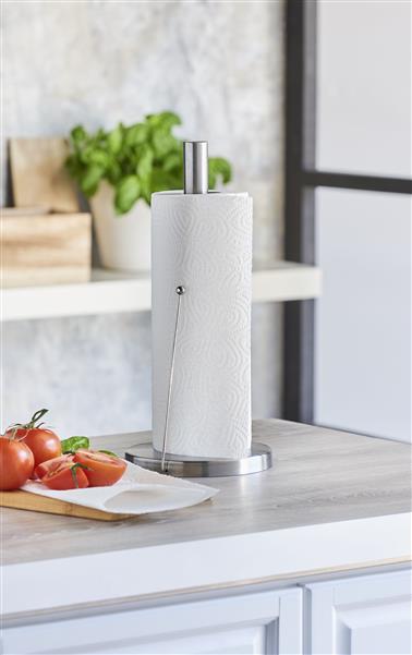 Klassischer Küchenrollenhalter aus Edelstahl in silber, Höhe: ca. 33 cm, mit seitlichem Abrollstop