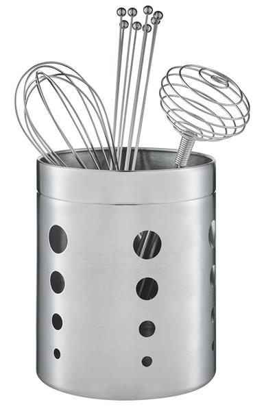 Besteckhalter | Küchenuntensilienhalter aus Edelstahl in silber, rund, ca. 15 cm hoch