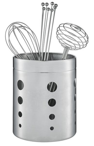Besteckhalter | Küchenuntensilienhalter aus Edelstahl in silber, rund, ca. 15 cm hoch