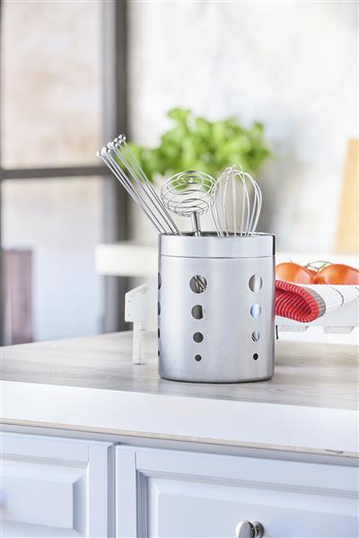 Besteckhalter | Küchenuntensilienhalter aus Edelstahl in silber, rund, ca. 15 cm hoch