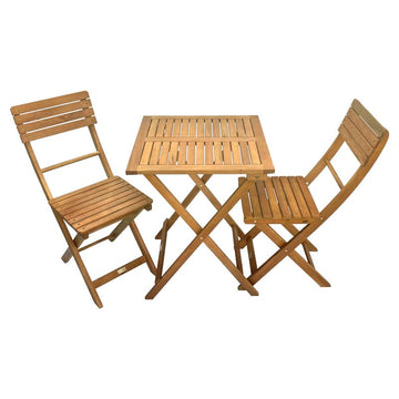 Balkonmöbel-Set aus Eukalyptus-Holz, 3-teliges Gartenmöbel Set (2 Stühle & 1 Tisch), klappbar, naturgeölt, wetterfest, fertig montiert