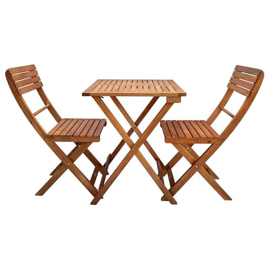 Balkonmöbel-Set aus Eukalyptus-Holz, 3-teliges Gartenmöbel Set (2 Stühle & 1 Tisch), klappbar, naturgeölt, wetterfest, fertig montiert