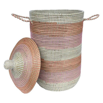 Aufbewahrungskorb mit Deckel und Griffen aus geflochtenem Seegras | ca. 80 cm | 123 Liter Nutzinhalt