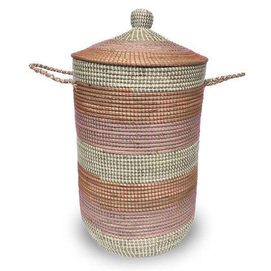 Aufbewahrungskorb mit Deckel und Griffen aus geflochtenem Seegras | ca. 80 cm | 123 Liter Nutzinhalt