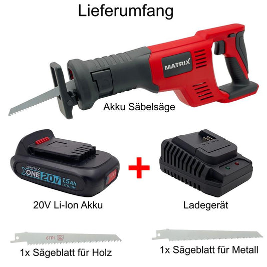 Matrix 511.010.611 AKRS 20 Li X-ONE Säbelsage 20 Volt, inkl. Li-Ion Akku und Ladegerät