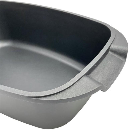 Aluguss Universalbräter rechteckig 5,5 Liter mit Deckel und Aromaknopf | induktionsgeeignet | backofengeeignet bis 180 °C | integriertem Ausgießer | hochwertige Antihaftbeschichtung (5,5 Liter)