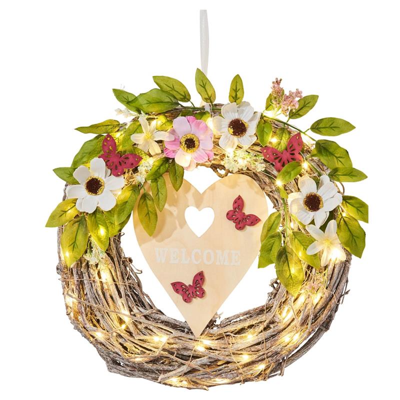 LED Osterkranz / Frühlingskranz mit bunten Ostereiern | Verschiedene Modelle | Ostergesteck für Tür, Tisch und Wand | liegend oder hängend (10)