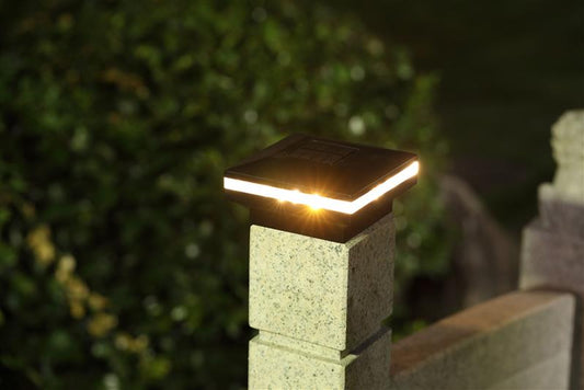 2er Set Solar Zaunbeleuchtung für 9 x 9 cm Standardpfosten, wetterfeste Pfostenkappen mit warm-weißen LEDs für tolle Lichtakzente und Orientierungshilfe