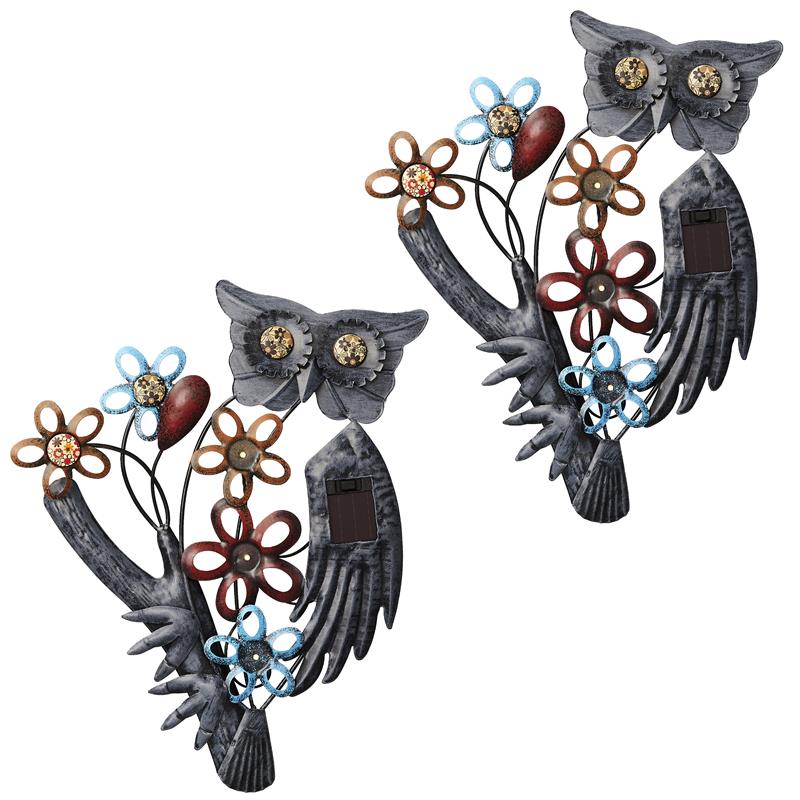 2-er Set LED Solar Wanddekoration aus Metall mit 3 weißen LEDs | ca. 19x28x3 cm (EULE)