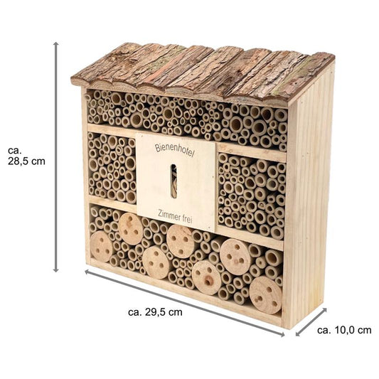 Bienenhotel | Insektenhotel aus unbehandeltem Holz und Bambus zum Aufhängen mit Holz-Dach, ideal als Nisthilfe für Wildbienen, Marienkäfer, Florfliegen und andere nützlichen Insekten