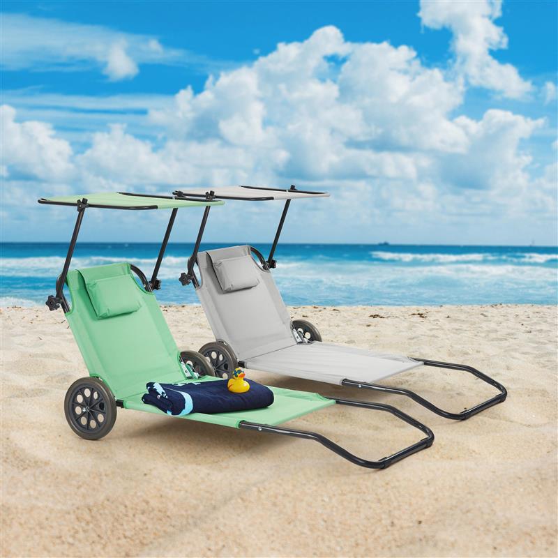 2 in 1 Sonnenliege und Transportliege aus Alu mit Sonnendach| leicht, tragbar und klappbar | verstellbare Rückenlehne | wetterfester Stoff