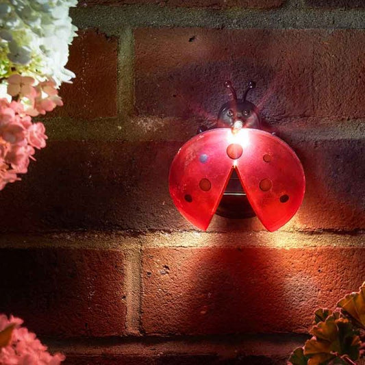 3er Set Solar Deko Marienkäfer mit weißer LED Beleuchtung, kabellos, ideal zur Gartendekoration am Zaun, Wand oder Tisch