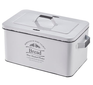 Brotkasten aus Metall im Vintage Look, weiß, ca. 35 x 19 x 18,5 cm, Brotaufbewahrungsbox mit Deckel, auch ideal für Gebäck