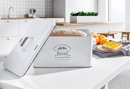 Brotkasten aus Metall im Vintage Look, weiß, ca. 35 x 19 x 18,5 cm, Brotaufbewahrungsbox mit Deckel, auch ideal für Gebäck