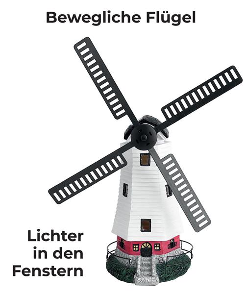 Solar Windmühle mit LED Licht für außen | die besondere Solarleuchte für den Garten | automatische Ein- und Ausschaltung | ca. 53 cm