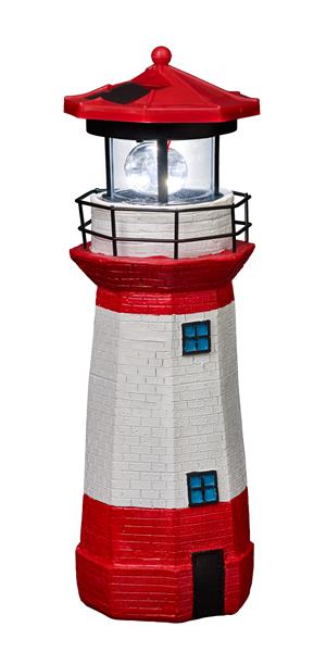Solar Leuchtturm mit LED Drehlicht für außen | automatische Ein- und Ausschaltung | 28 cm hoch, rot-weiß