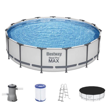 Bestway 56488 Steel Pro MAX™ Frame Pool Komplett-Set mit Filterpumpe Ø 457 x 107 cm, lichtgrau, rund