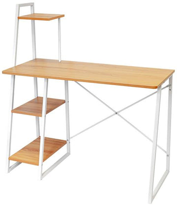 Schreibtisch mit Regal und MDF Holz Platte in Holzoptik, Metallgestell, platzsparend, ca. 50 x 117 x 102 cm