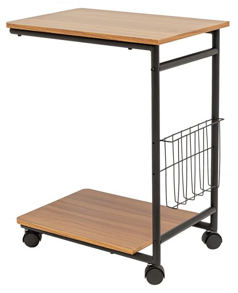 Beistelltisch mit Rollen, C-Form, Metallgestell mit MDF Holz Ablageplatte, ca. ca. 52 x 61 x 30 cm